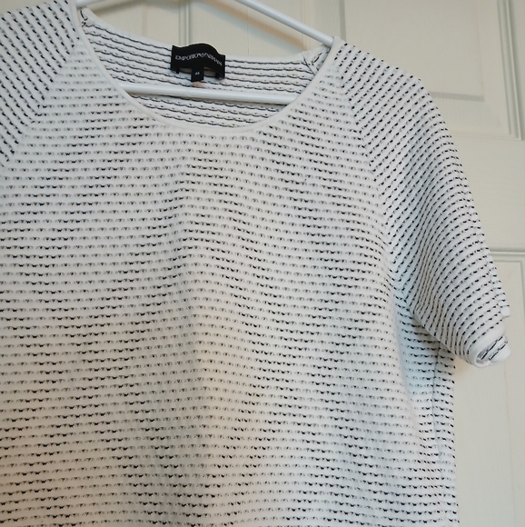 EMPORIO ARMANI White and Black Striped Short Sleeve Top Size 46 / Large (L) - Picture 7 of 8
